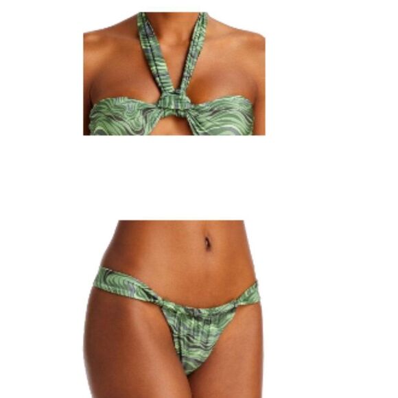 Cult Gaia Manon Printed Halter Bikini Top + Bottoms  Set XL Green NWT - Picture 1 of 4